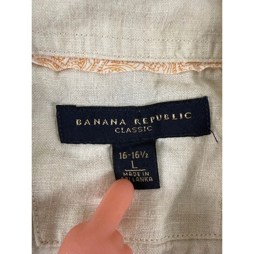 Banana Republic Classic Linen Shirt Mens Large Beige Long Sleeve Button Up 0560